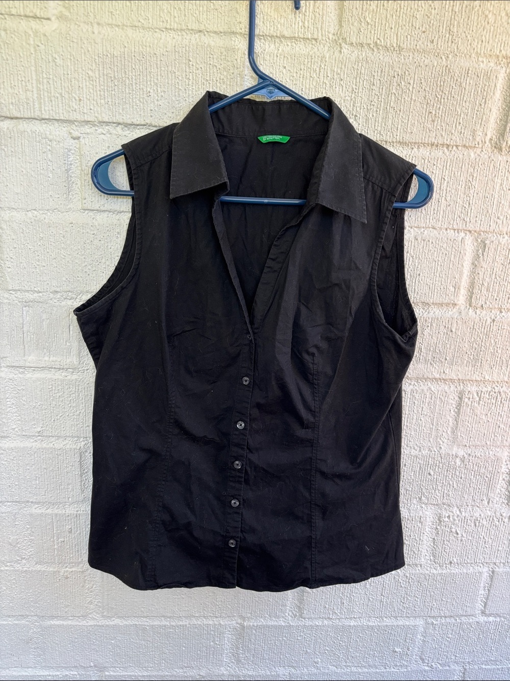 United Colors Of Benetton Cotton Black Shirt Sleevless Blouse sz M